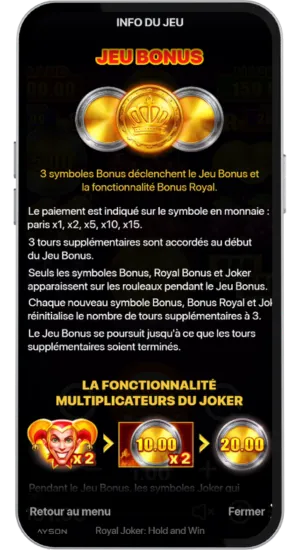 Page des règles du jeu bonus